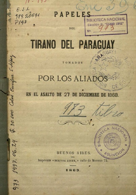 papeles del tirano del paraguay 1869