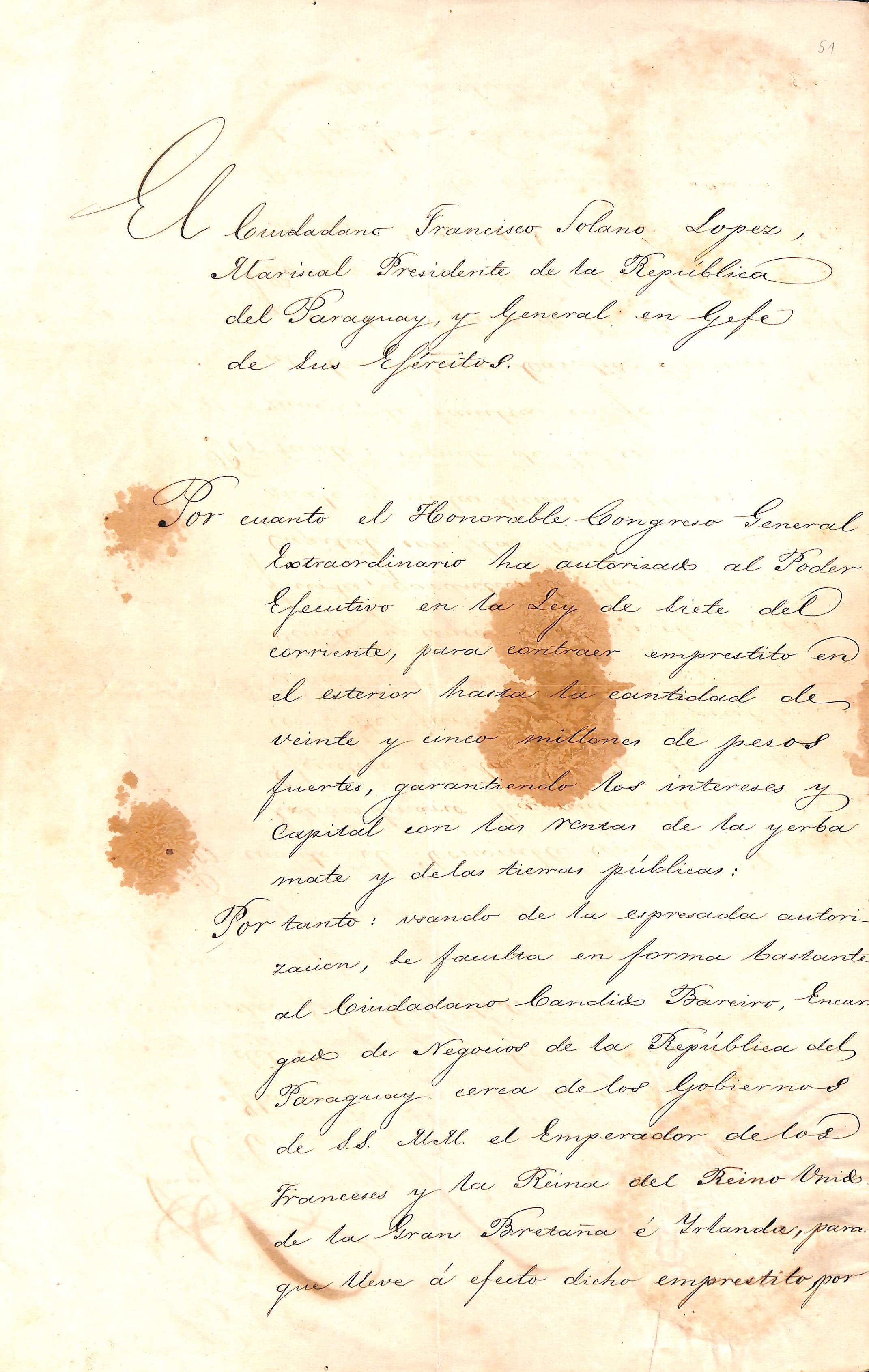 Documento oficial 15 de marzo de 1865